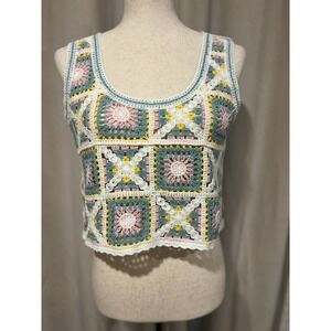 Kirious La Women's‎ Tank Top Crop Top Granny Square Style Top Medium